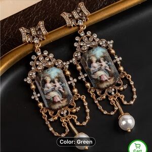 Elegant Gold and Green Chandelier Earrings